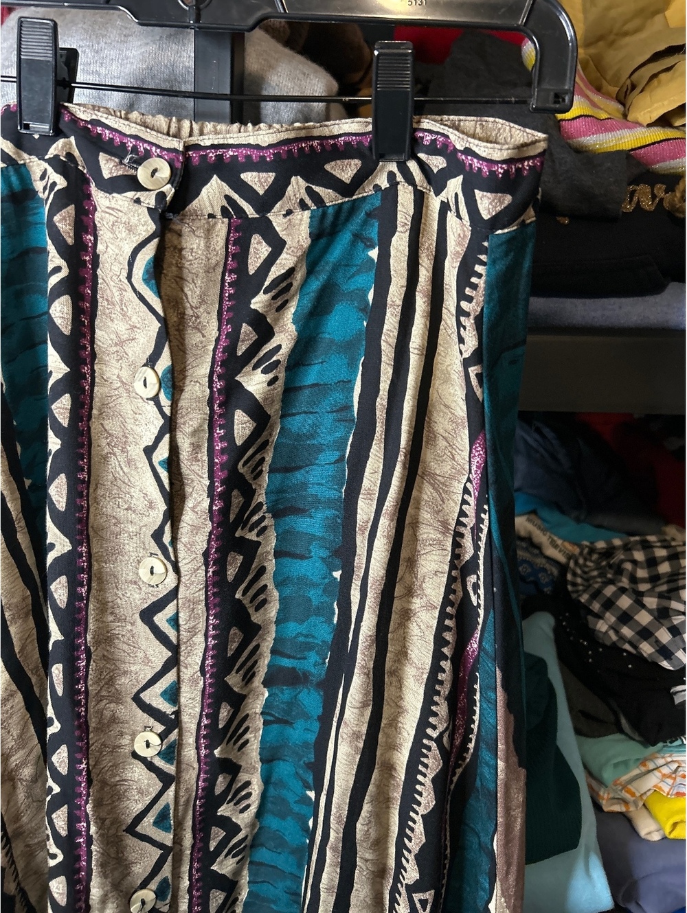 Bohemian Style Button-Front Midi Skirt with Elastic Waist